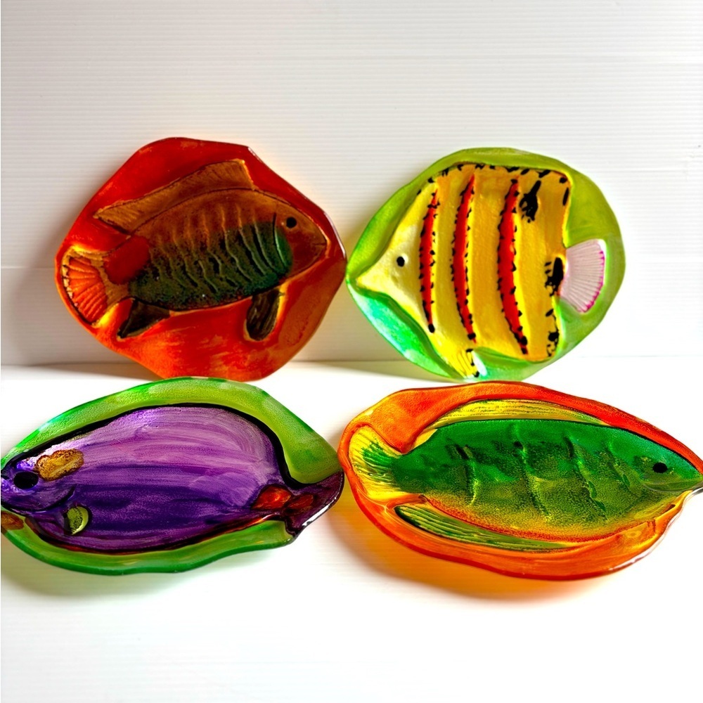 Fish Glass Plates Set of 4